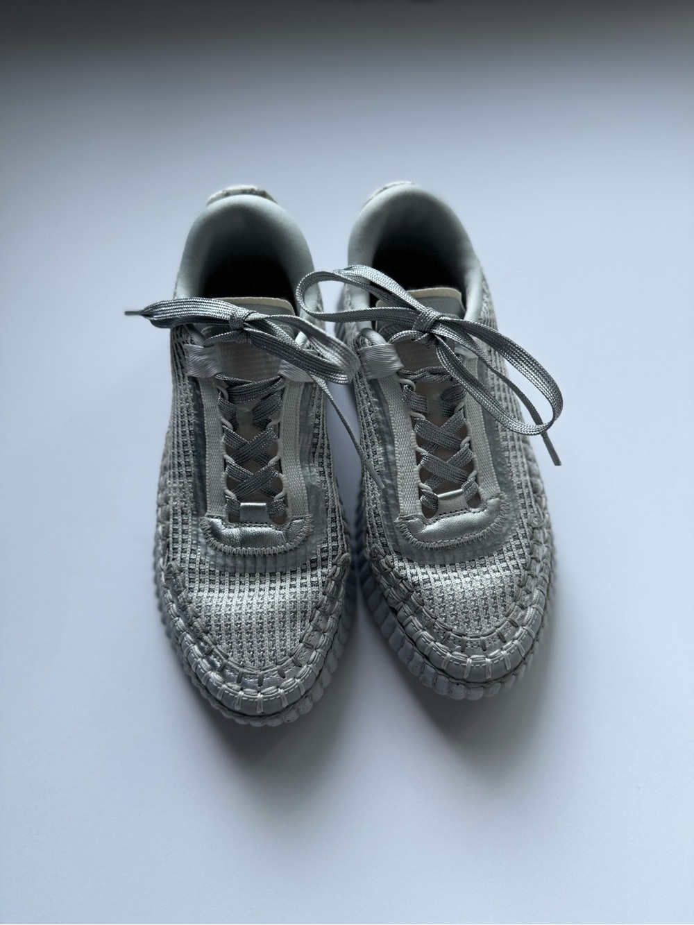 Women’s Chloe Silver Woven Lace-Up Sneakers